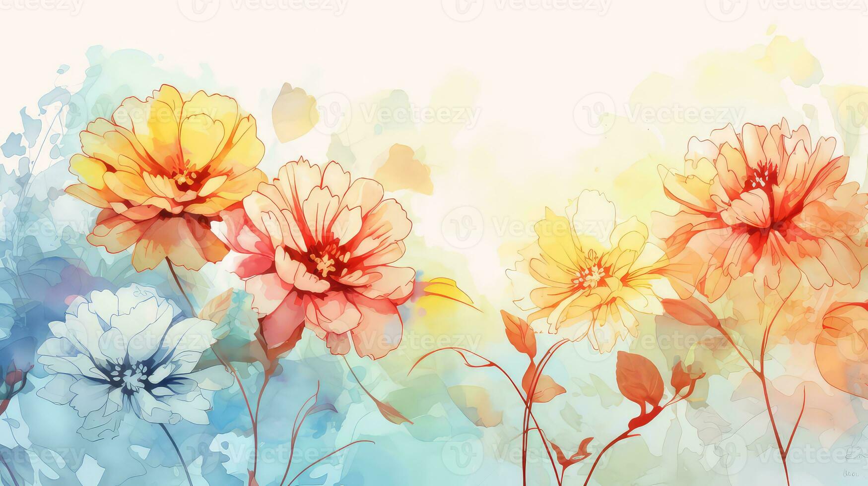 AI generated Watercolor floral flowers background, floral texture, flower pattern photo