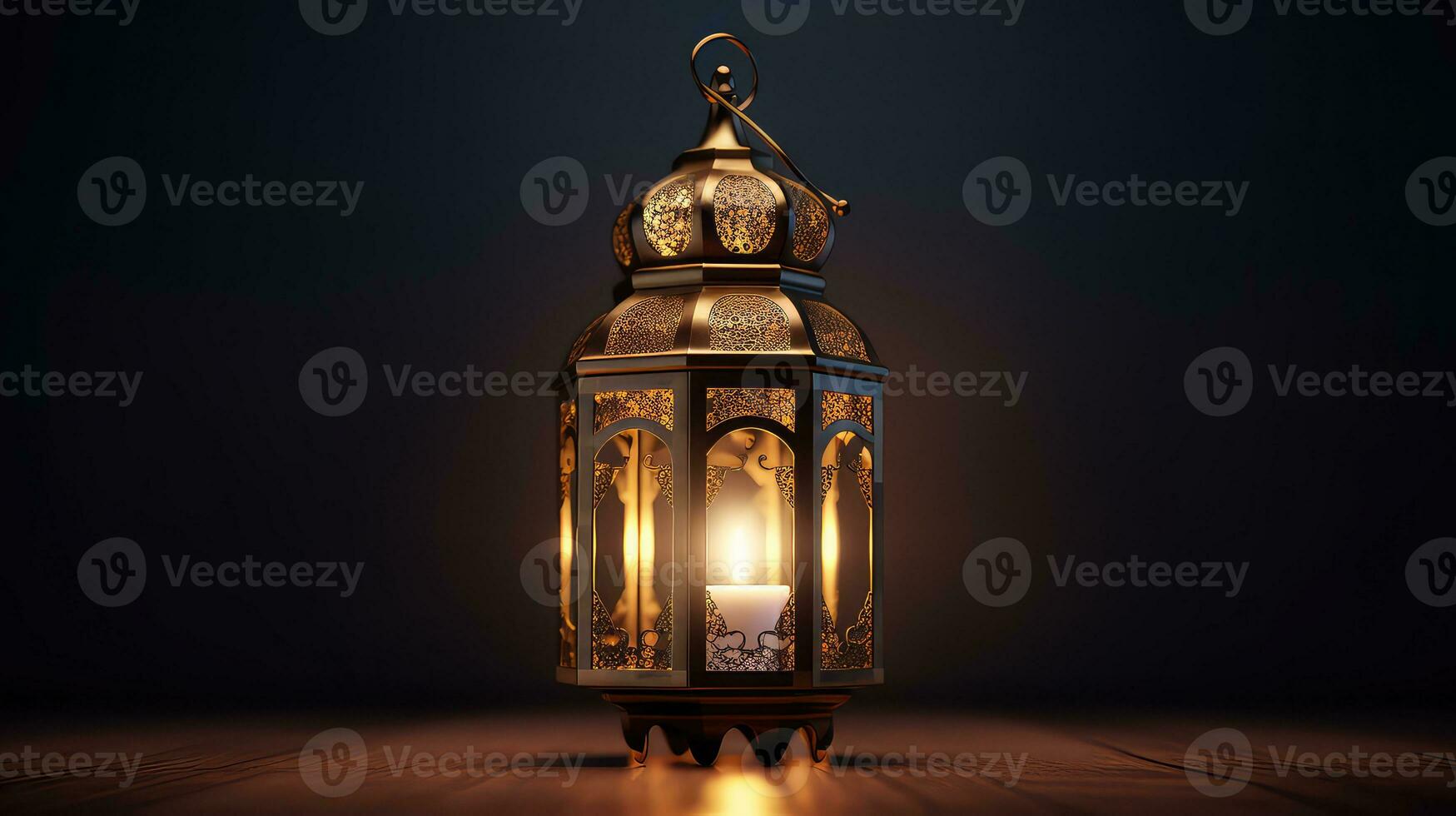 AI generated Ramadan Kareem Lantern on dark background. photo