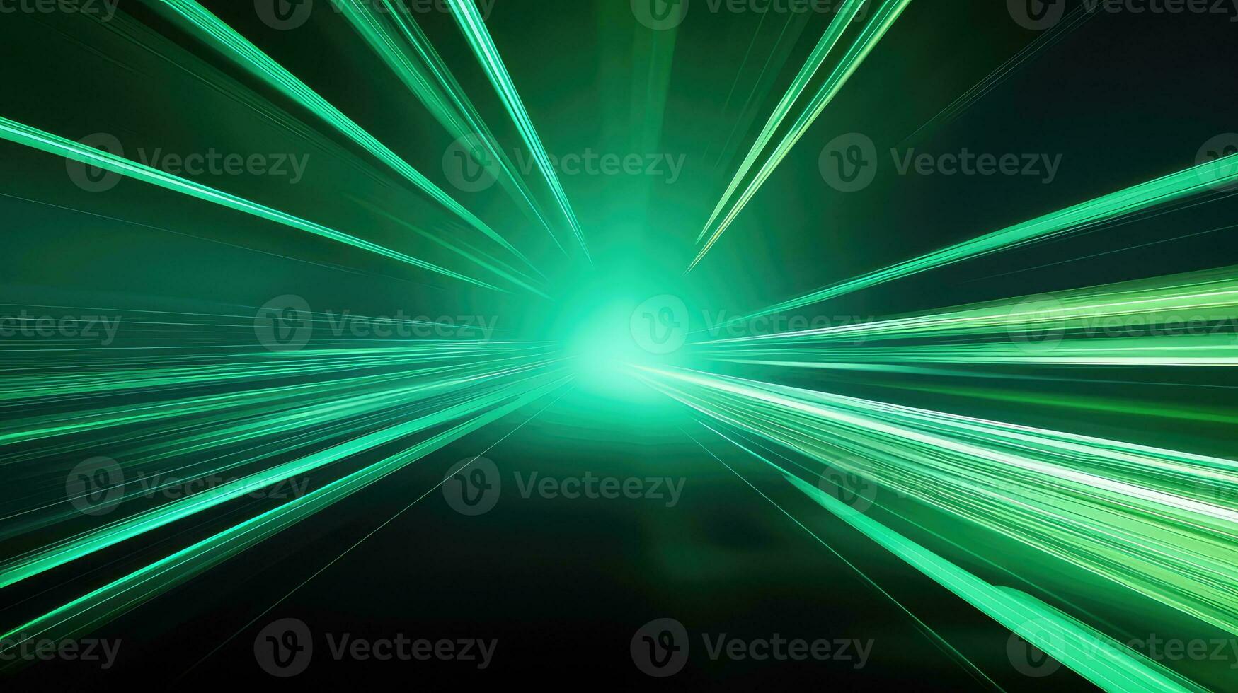 AI generated abstract green rays on a black background with a speed motion blur photo