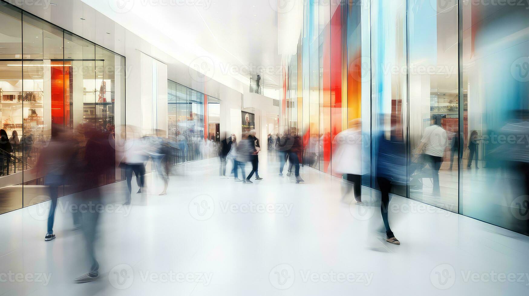 AI generated Business people walking in the lobby of a modern office building, motion blur photo