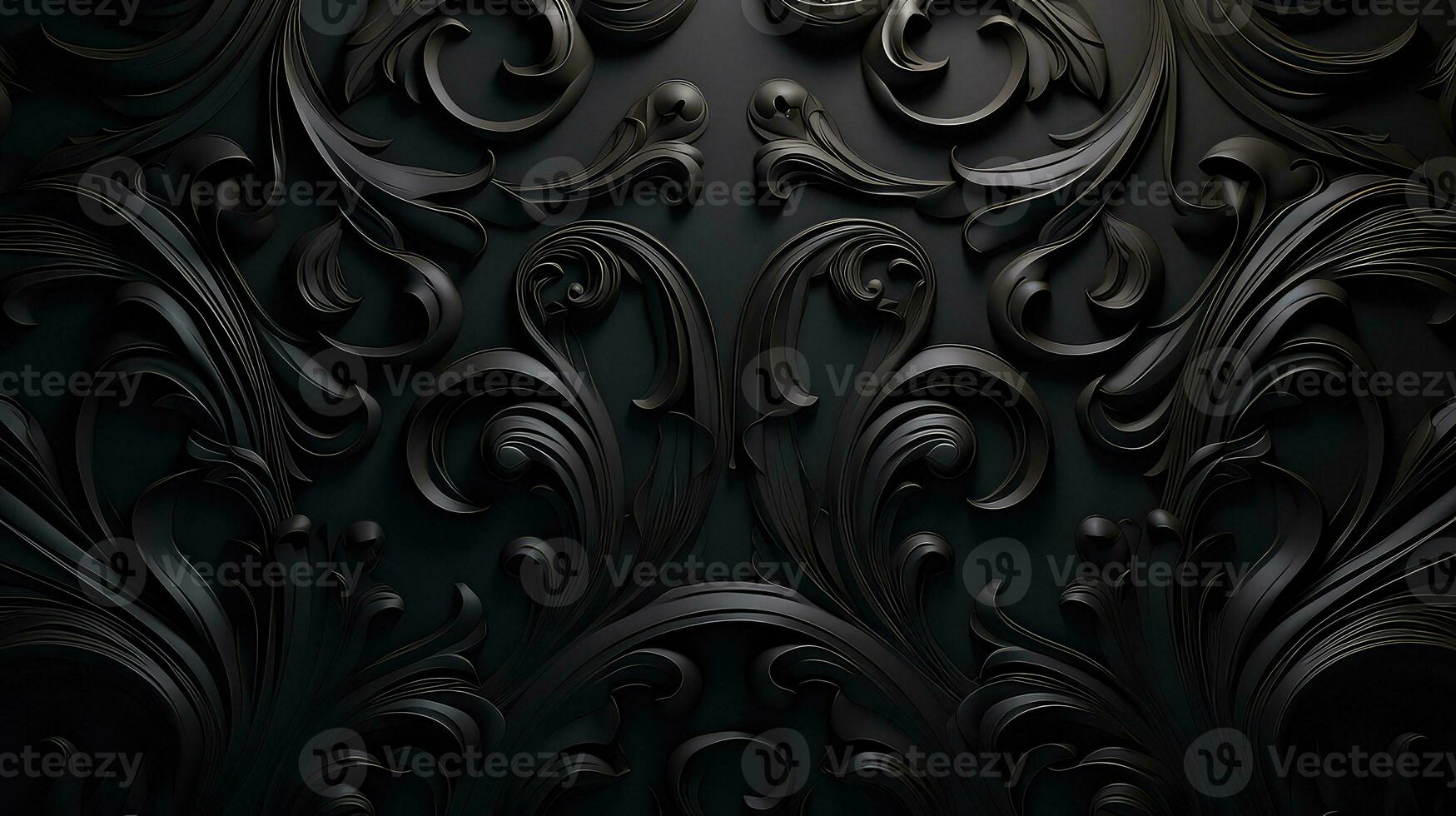 AI generated abstract black background with embossed floral ornament photo