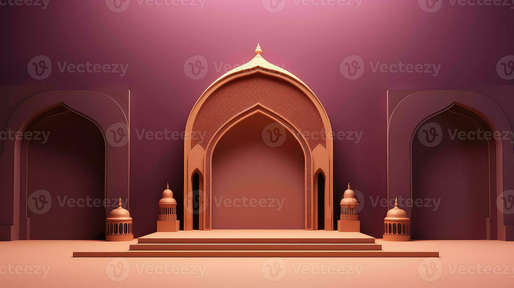 AI generated Ramadan Mubarak Islamic background with mosque and door photo