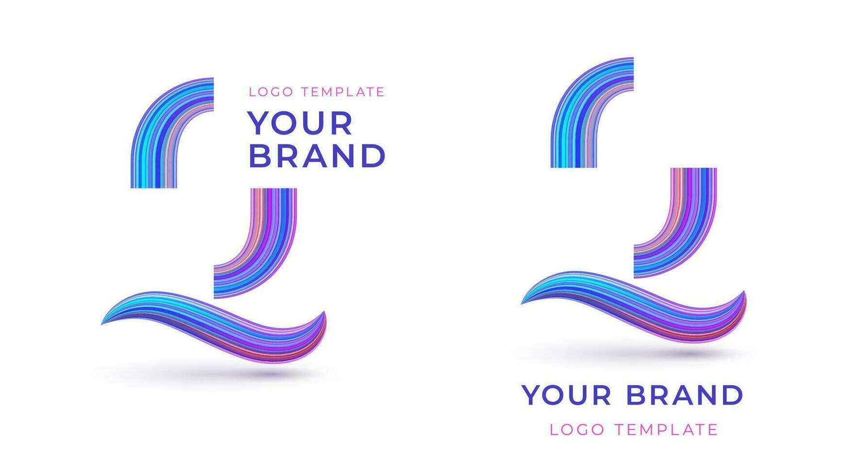 Vector logo template with volumetric realistic letter Q. 3D typography with neon stripes for branding. Colorful striped monogram O in wavy font.