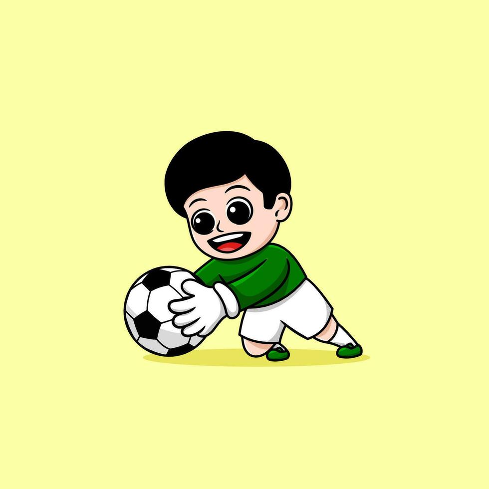 goalkeeper boy cathes the ball cartoon vector