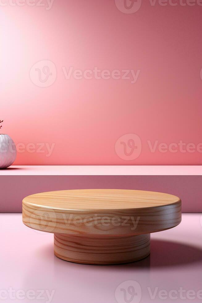 AI generated pink pastel podium for product photography photo