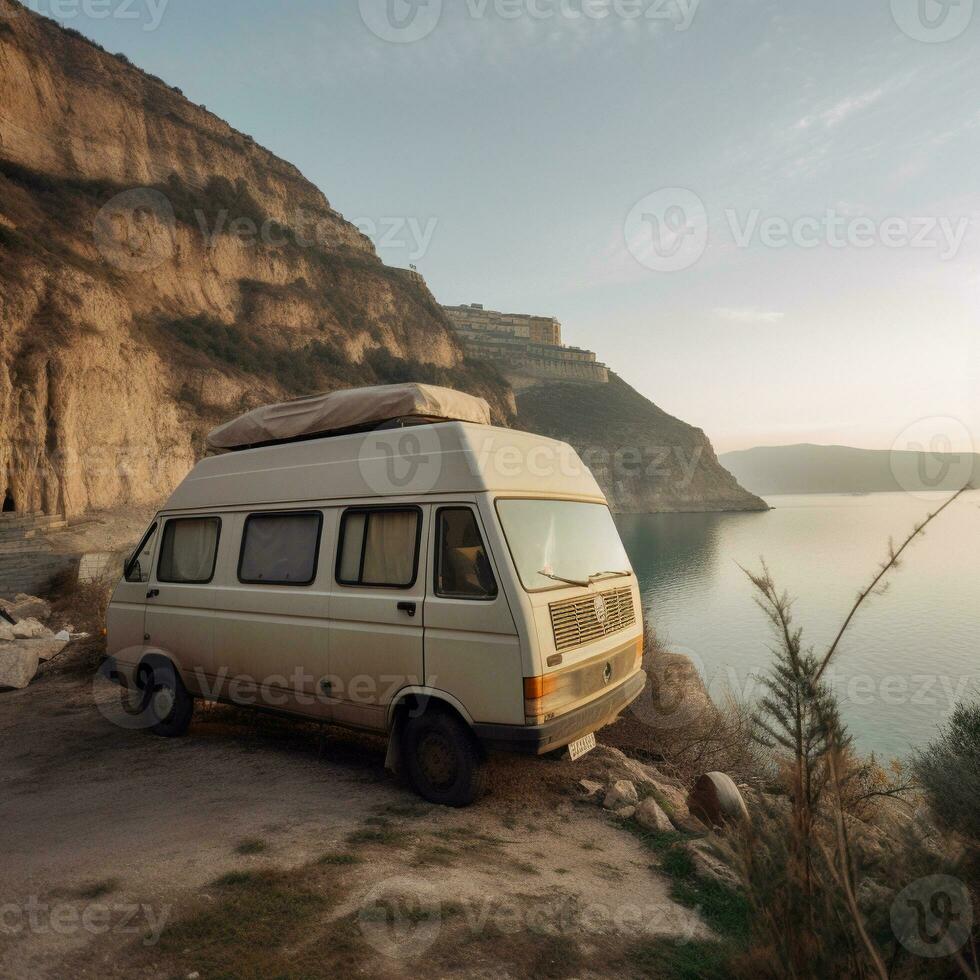 AI generated travel with campervan photo