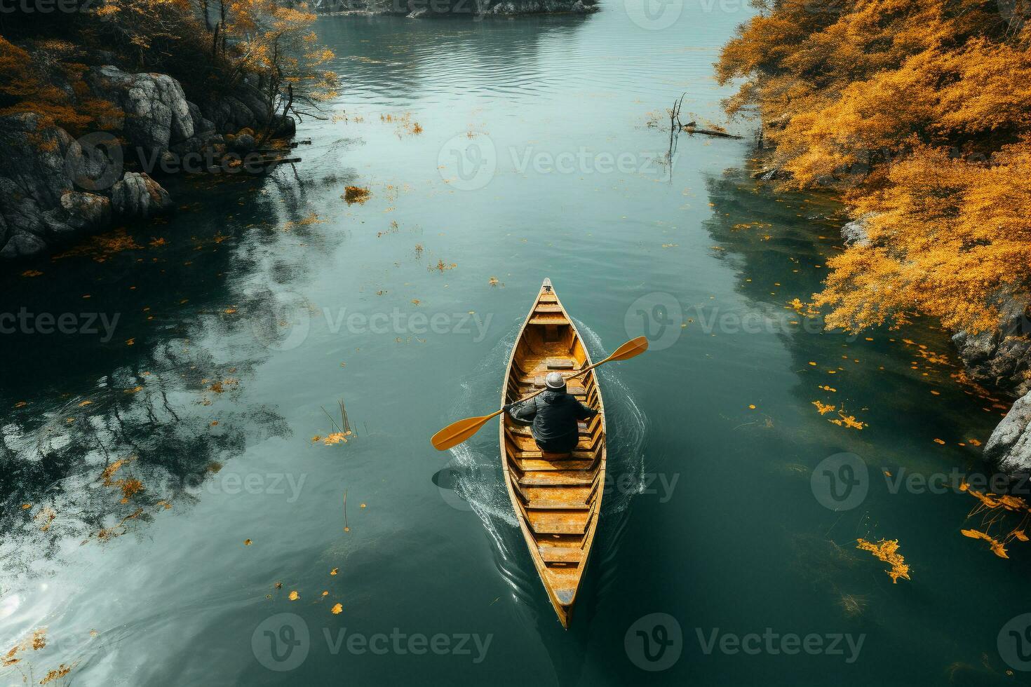 AI generated Drone view of people going kayaking photo