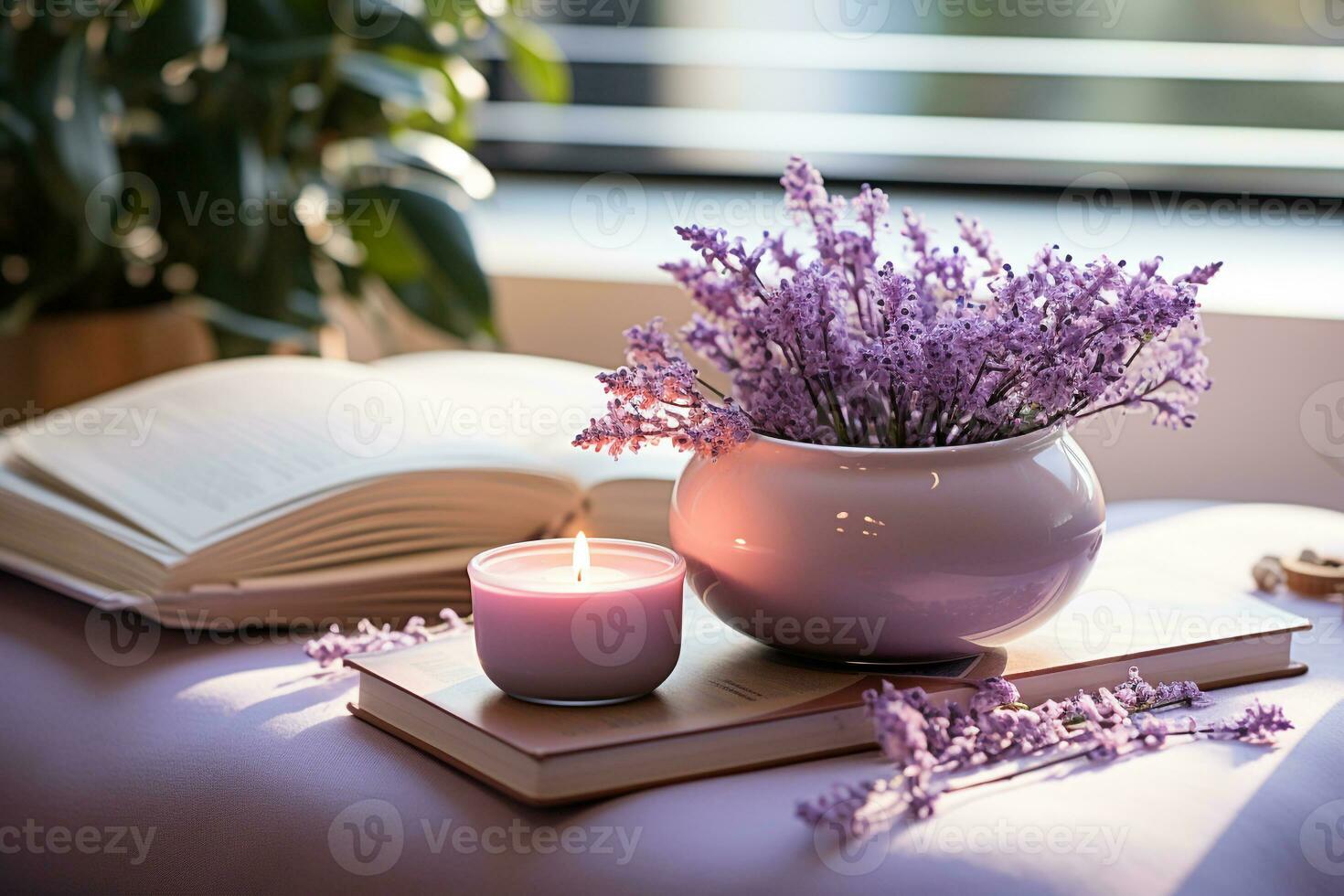 AI generated A realistic stock photograph for a holistic therapist, white little purple color photo