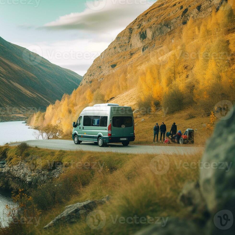 AI generated travel with campervan photo