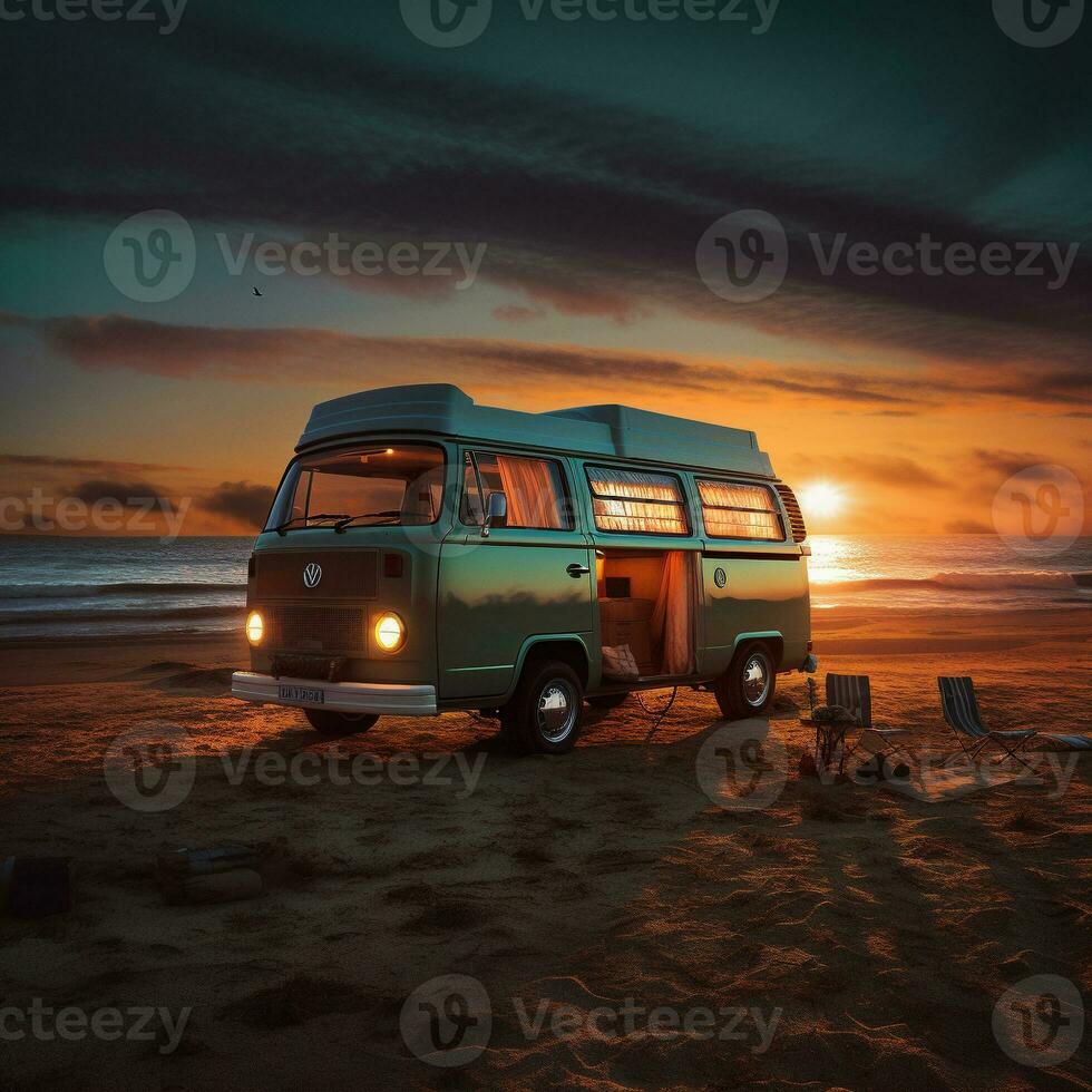 AI generated travel with campervan photo