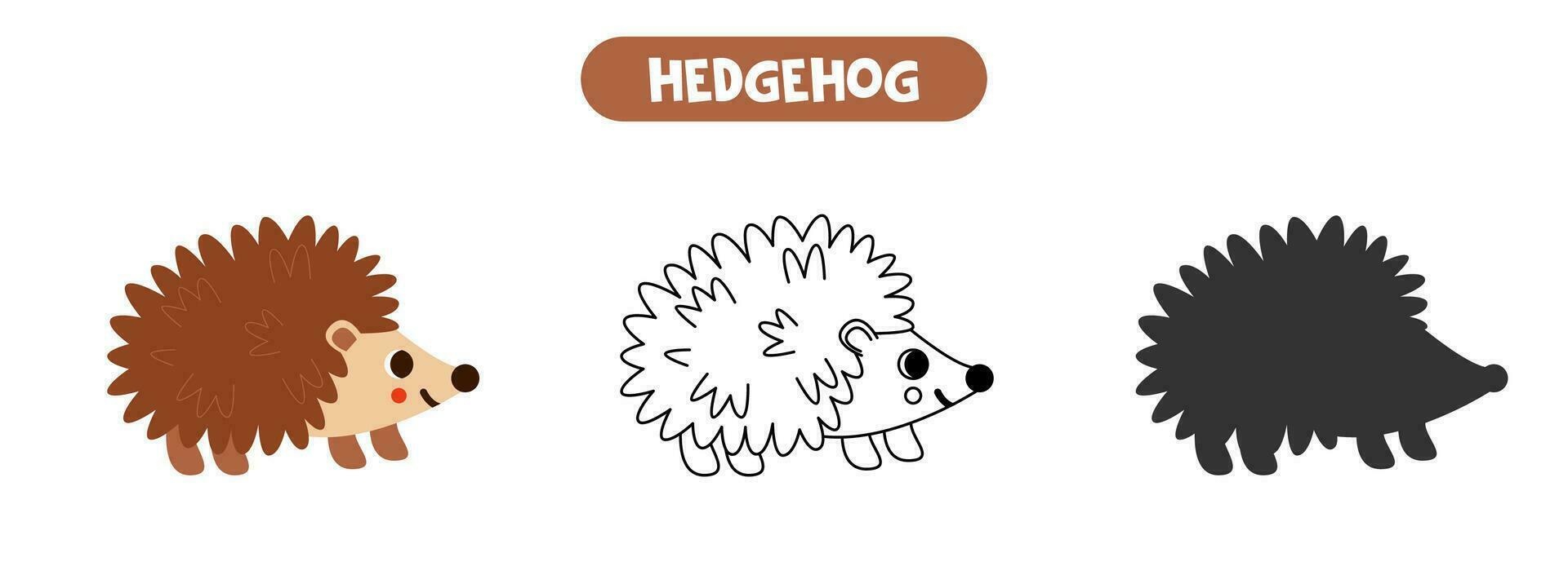 Colorful picture, black and white illustration, vector silhouette. cartoon hedgehog.