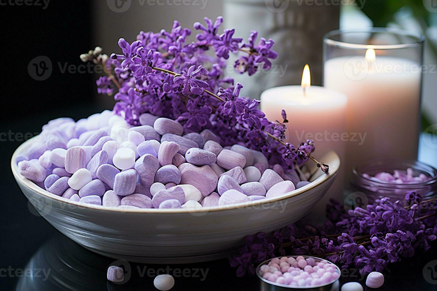 AI generated A realistic stock photograph for a holistic therapist, white little purple color photo