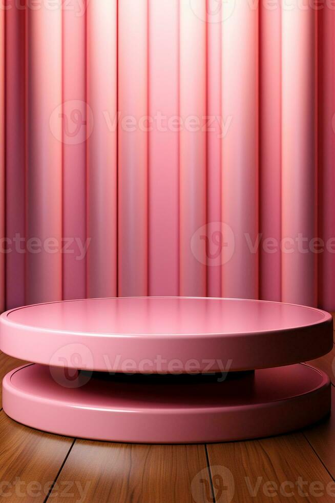 ai generado rosado pastel podio para producto fotografía foto
