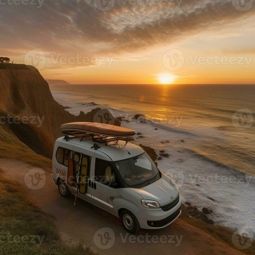 AI generated travel with campervan photo