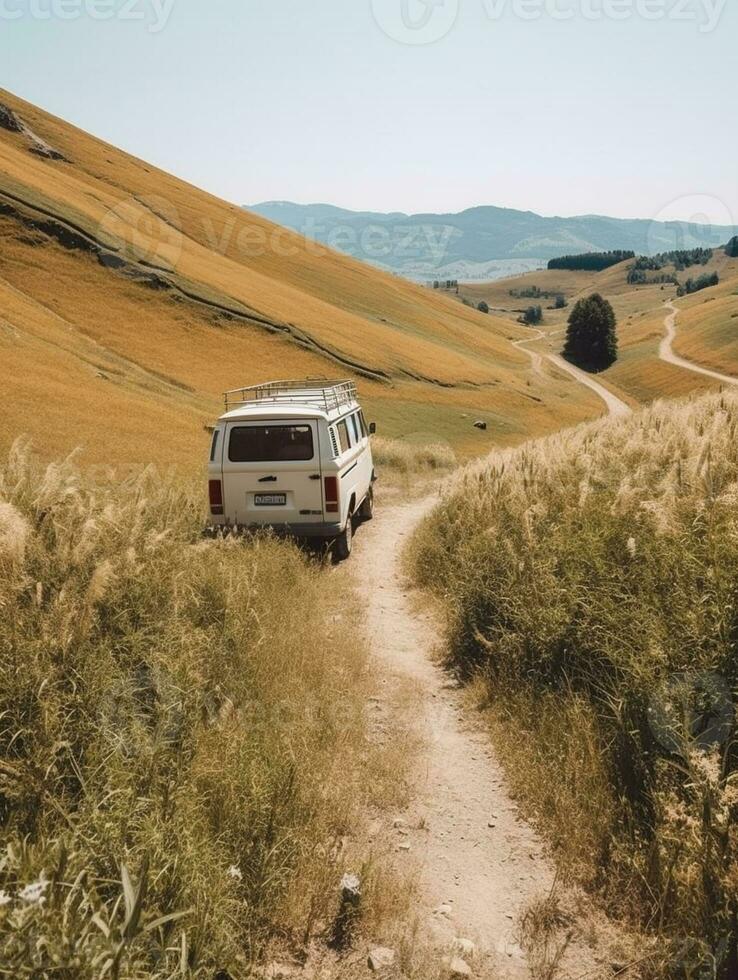 AI generated travel with campervan photo