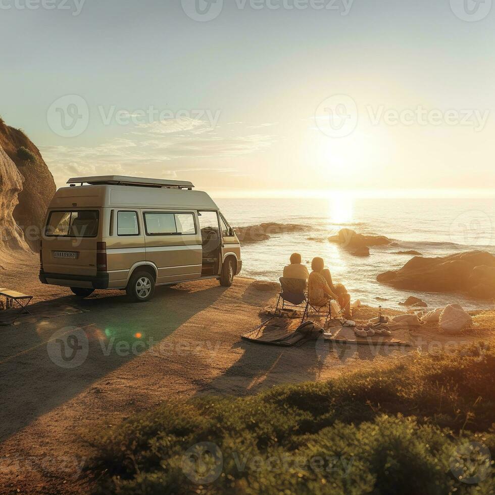 AI generated travel with campervan photo