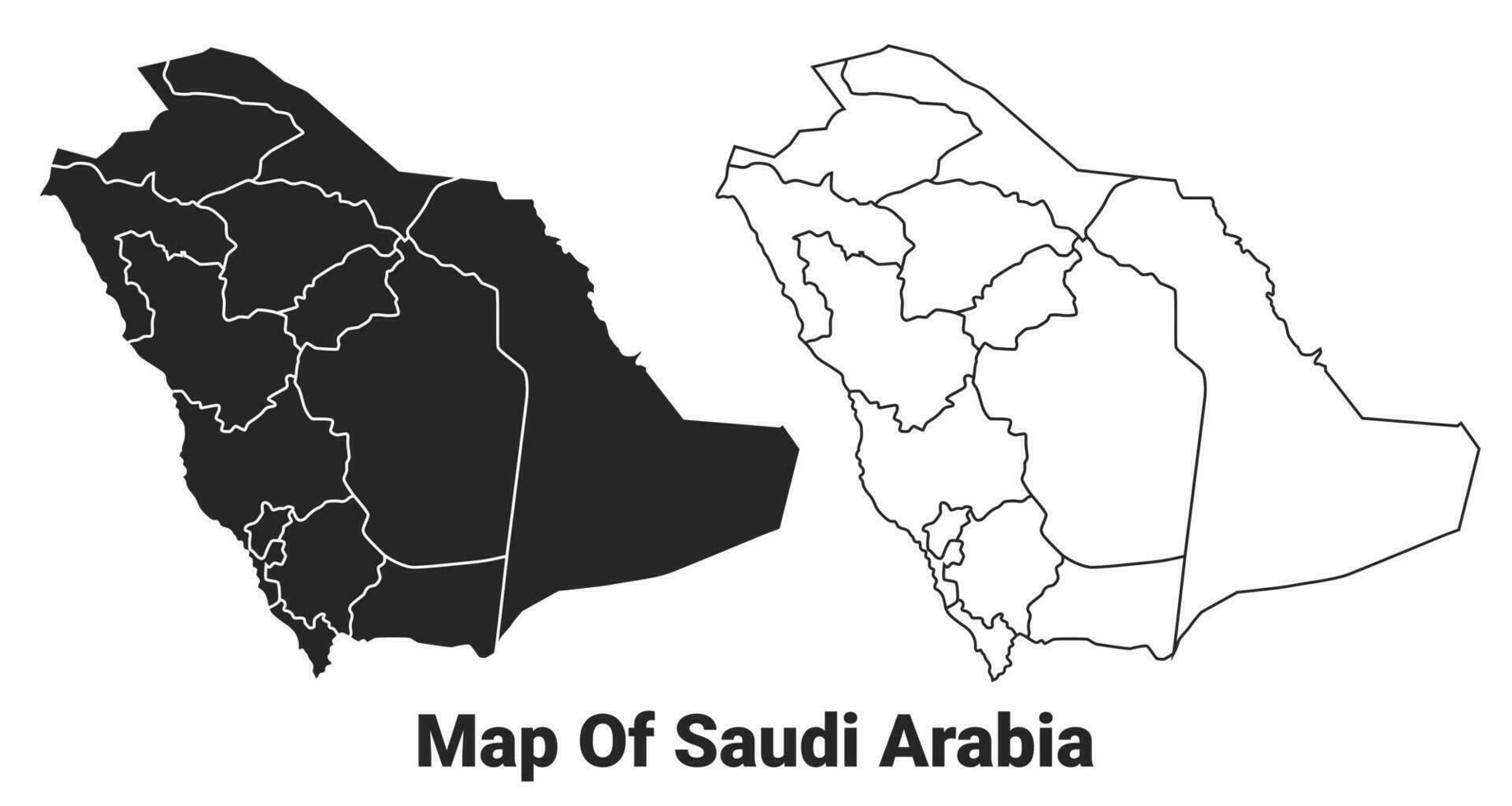 vector negro mapa de saudia arabia país con fronteras de regiones