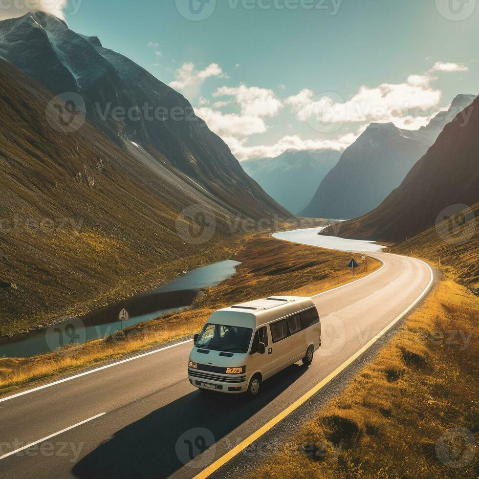 AI generated travel with campervan photo