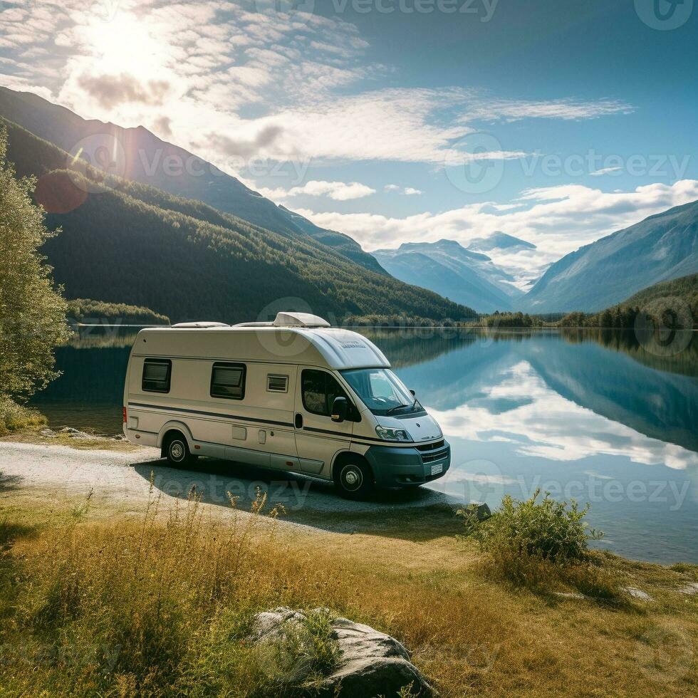 AI generated travel with campervan photo