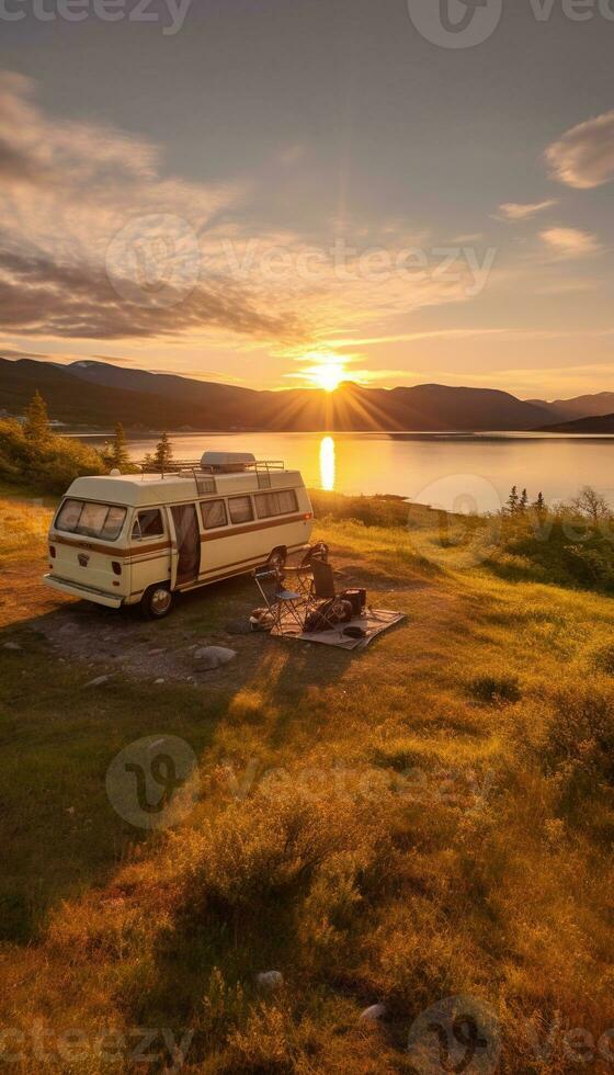 AI generated travel with campervan photo