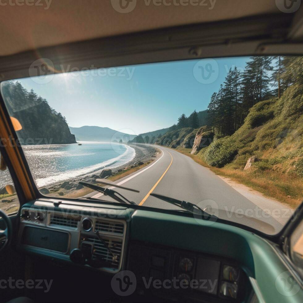 AI generated travel with campervan photo