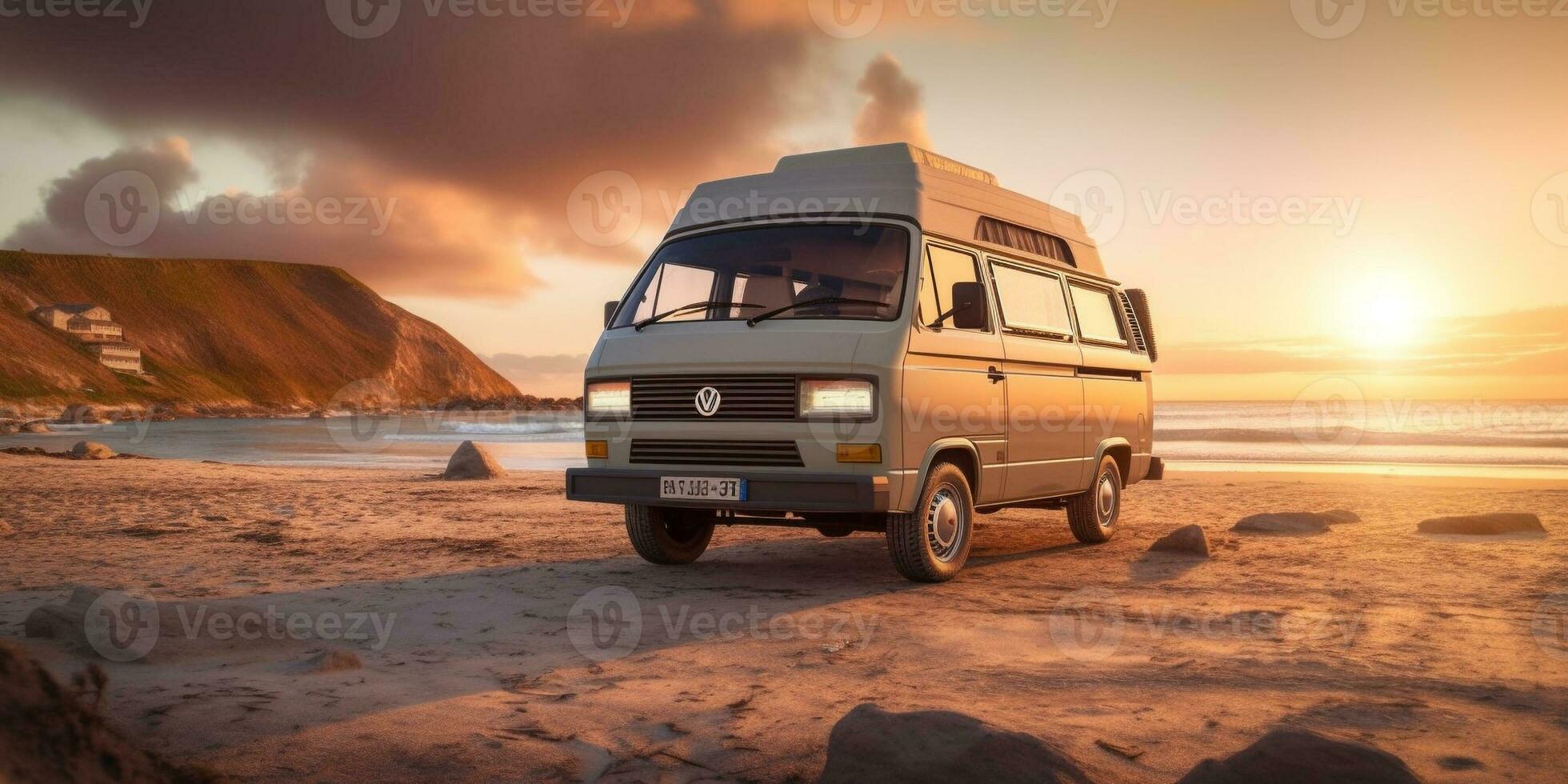 AI generated travel with campervan photo