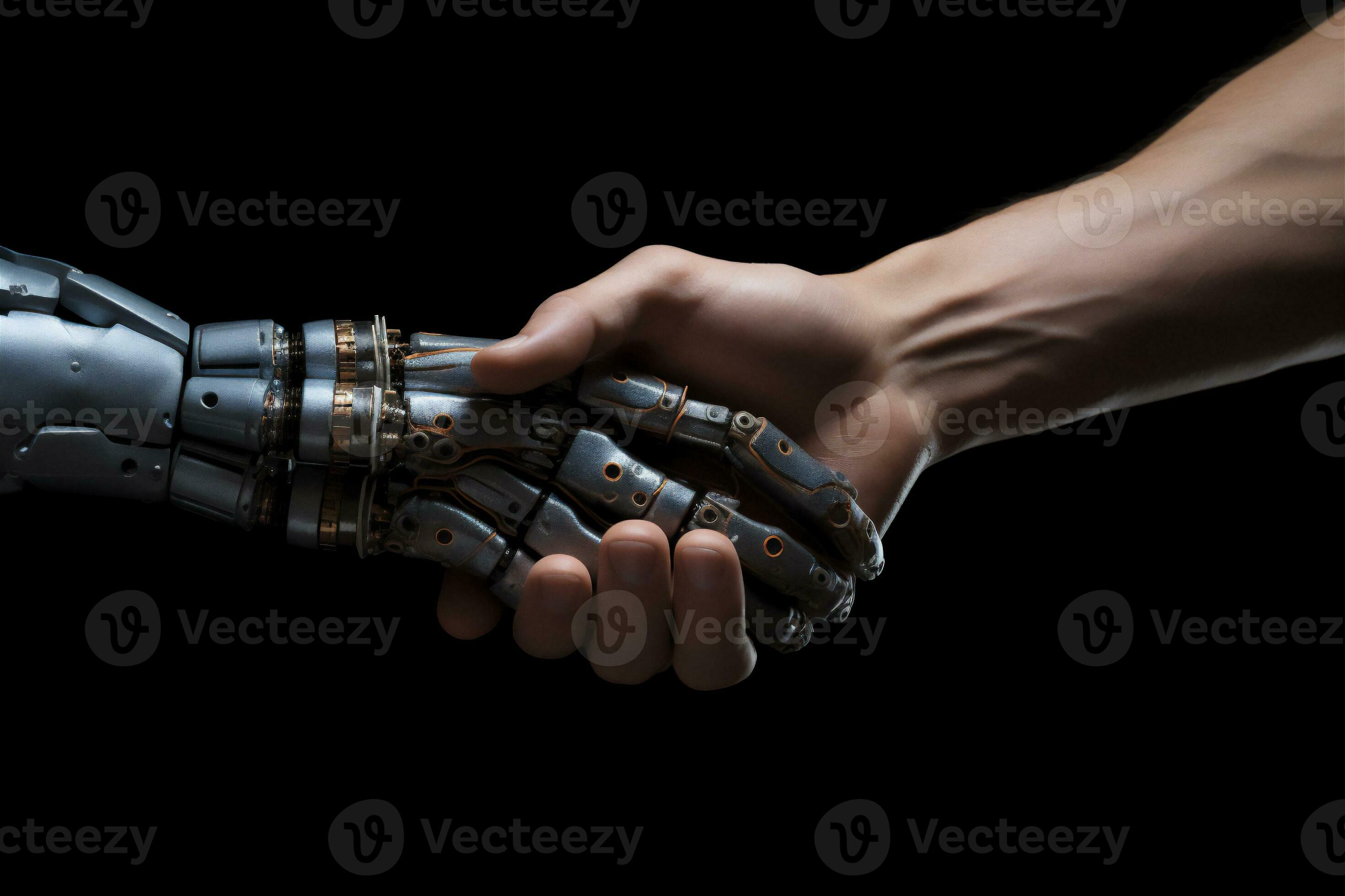 AI Generated Robot hand shaking human hand isolated on black background ... Circuit Diagram