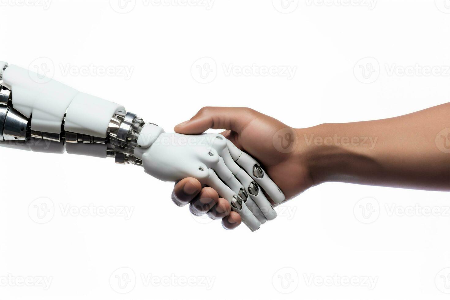 ai generado robot mano sacudida humano mano aislado en blanco antecedentes. alto calidad foto