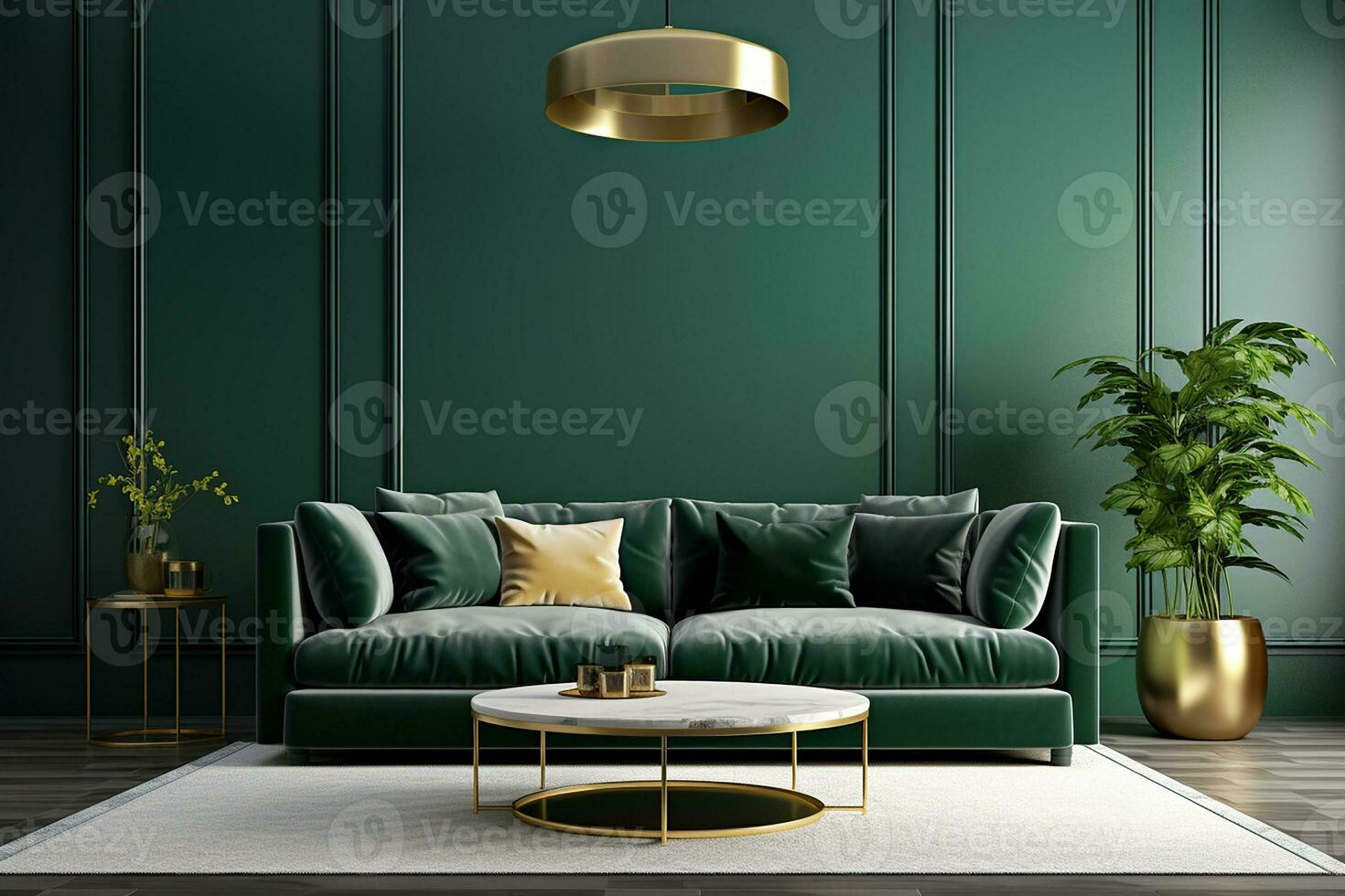 AI generated 3d rendered Minimal style Modern living room interior design with sofa photo