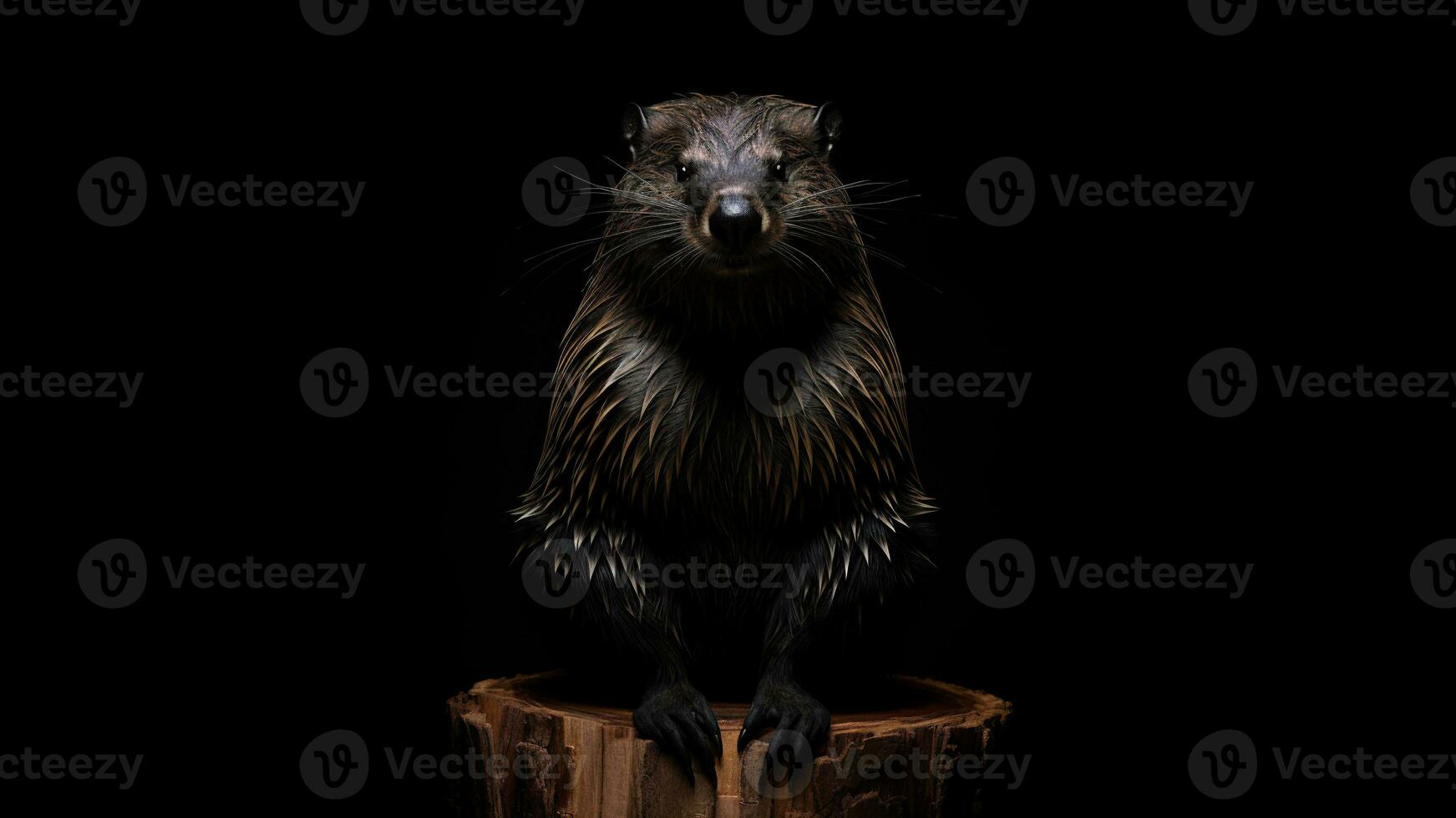 AI generated Beaver. Totem animal beaver on black background, studio shot . photo
