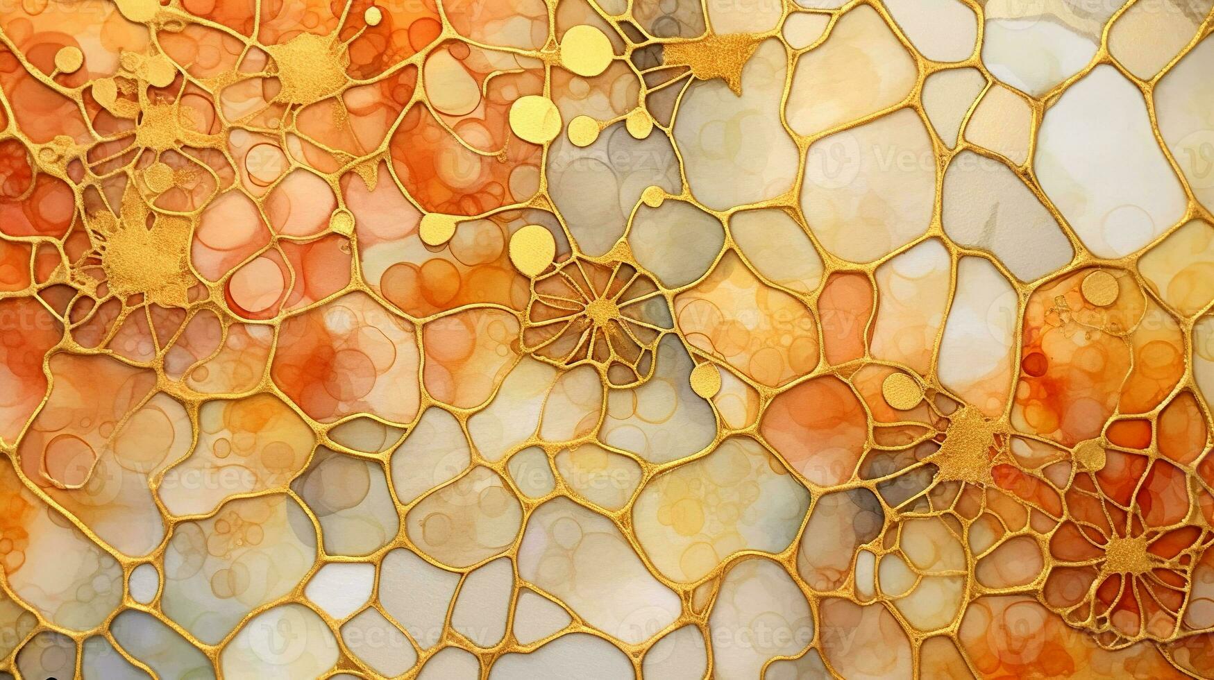 AI generated Ceramic mosaic pattern with yellow and orange flowers. Abstract background. Background alcohol ink arabesque bas relief. Background alcohol ink arabesque bas relief. Alcohol ink art. photo