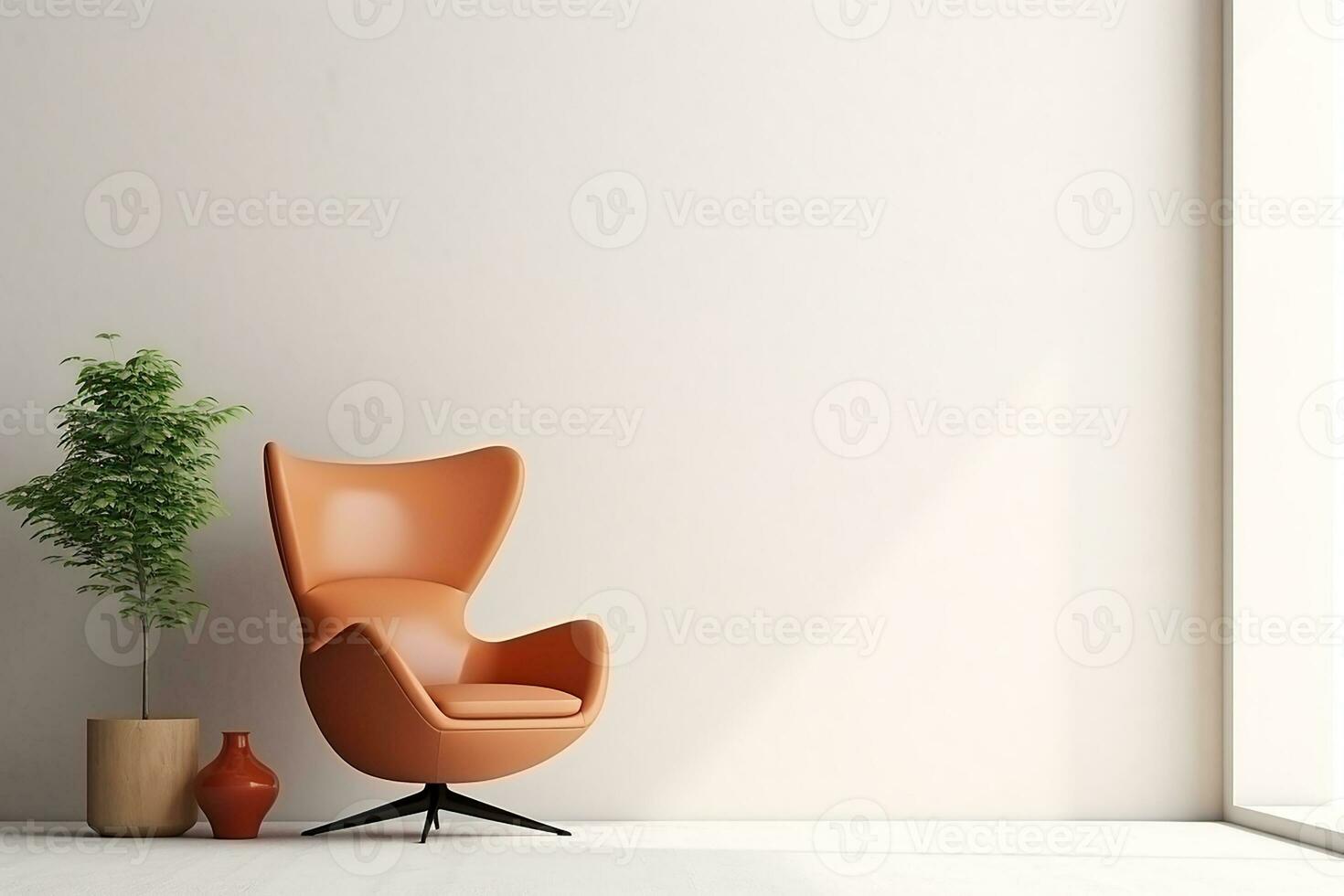 AI generated 3d rendered Minimal style Modern living room interior design with modern chair photo