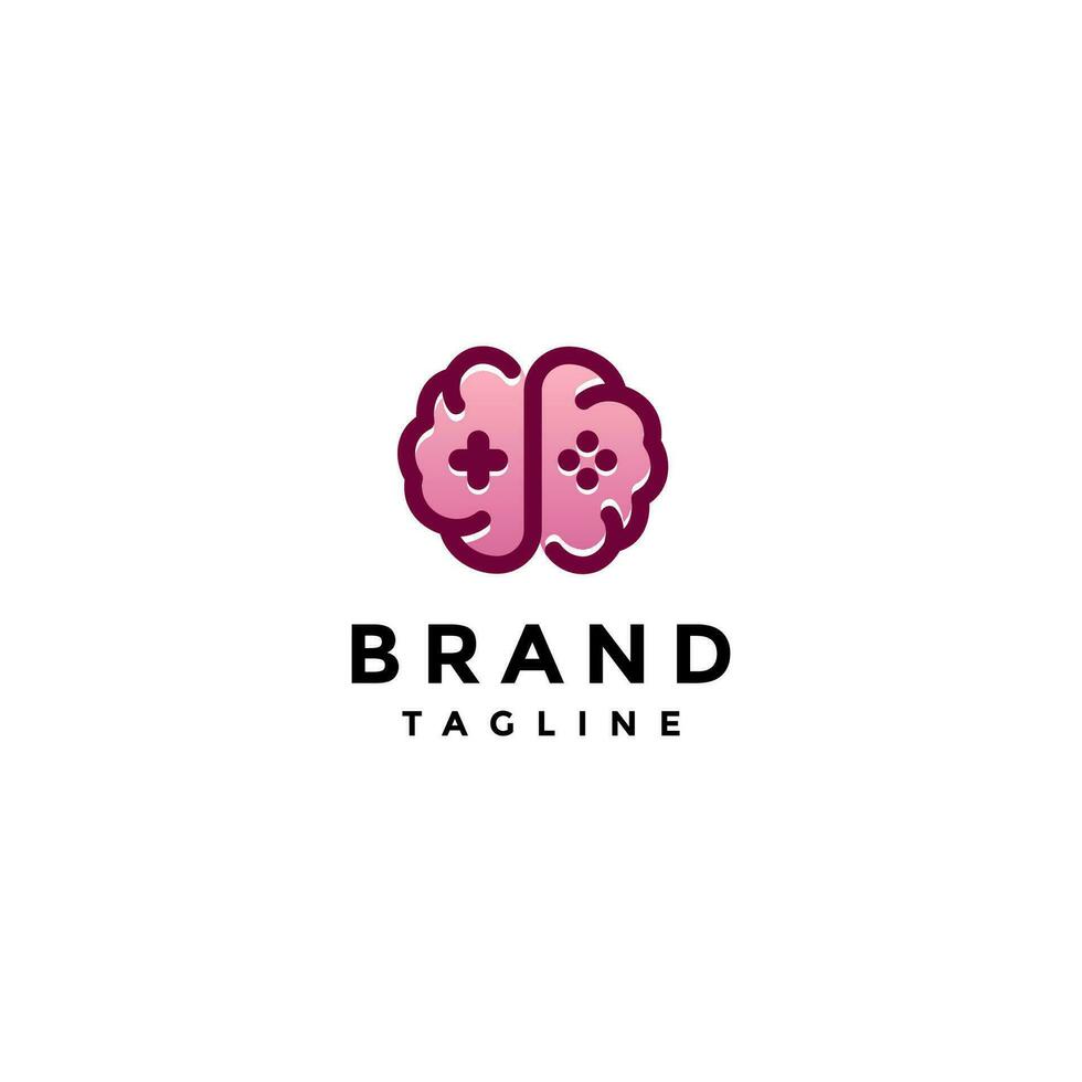 Playful Brain Game Logo Design. Brain Symbol With Game Button Inside Logo Design. vector