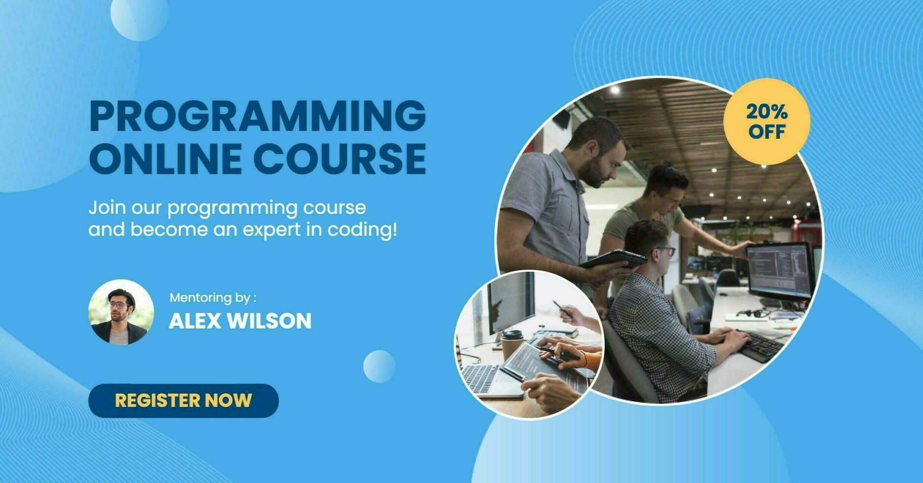 blue modern programming course facebook ads template