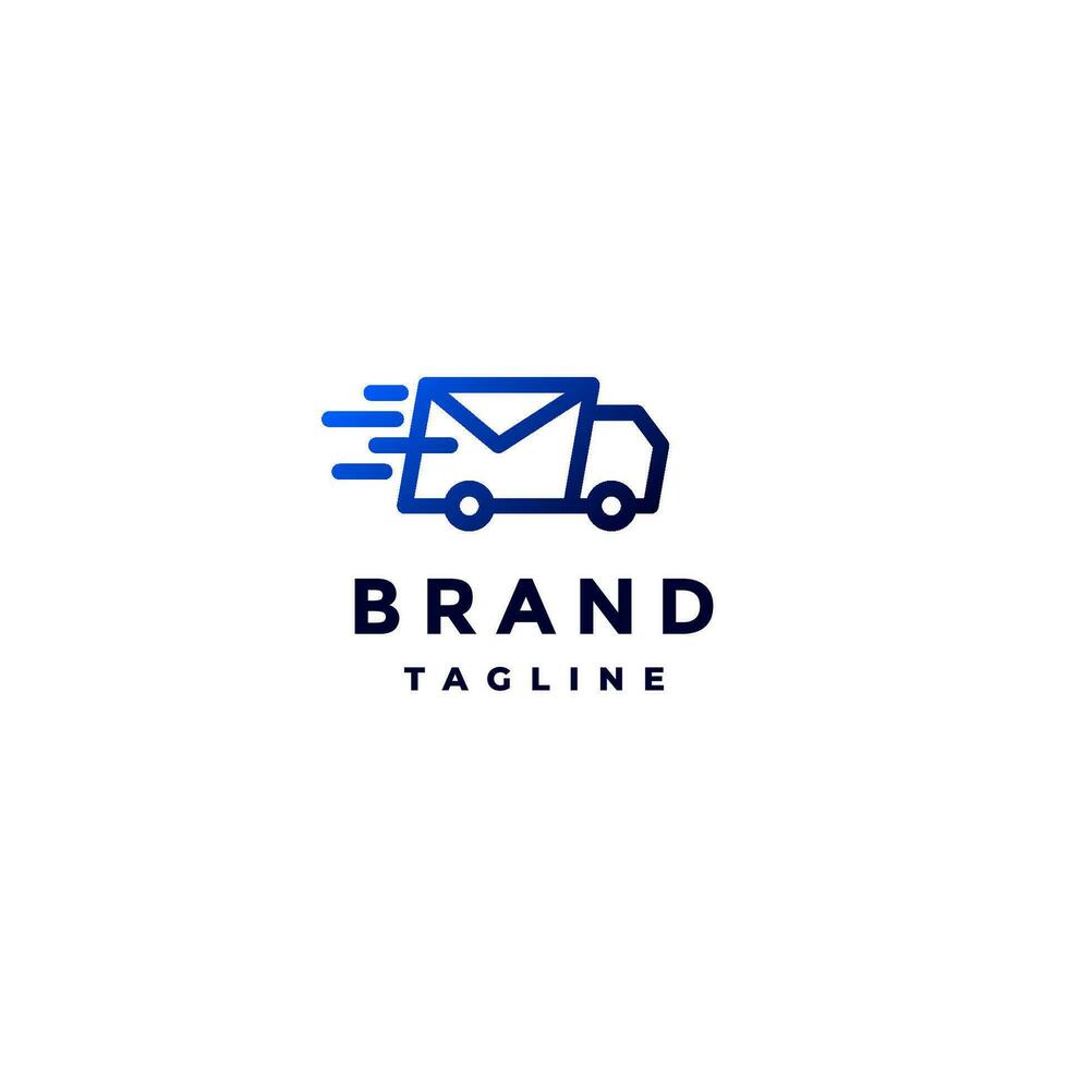Message Delivery Truck Logo Design. Simple Truck Delivers Letters Quickly Logo Design. vector