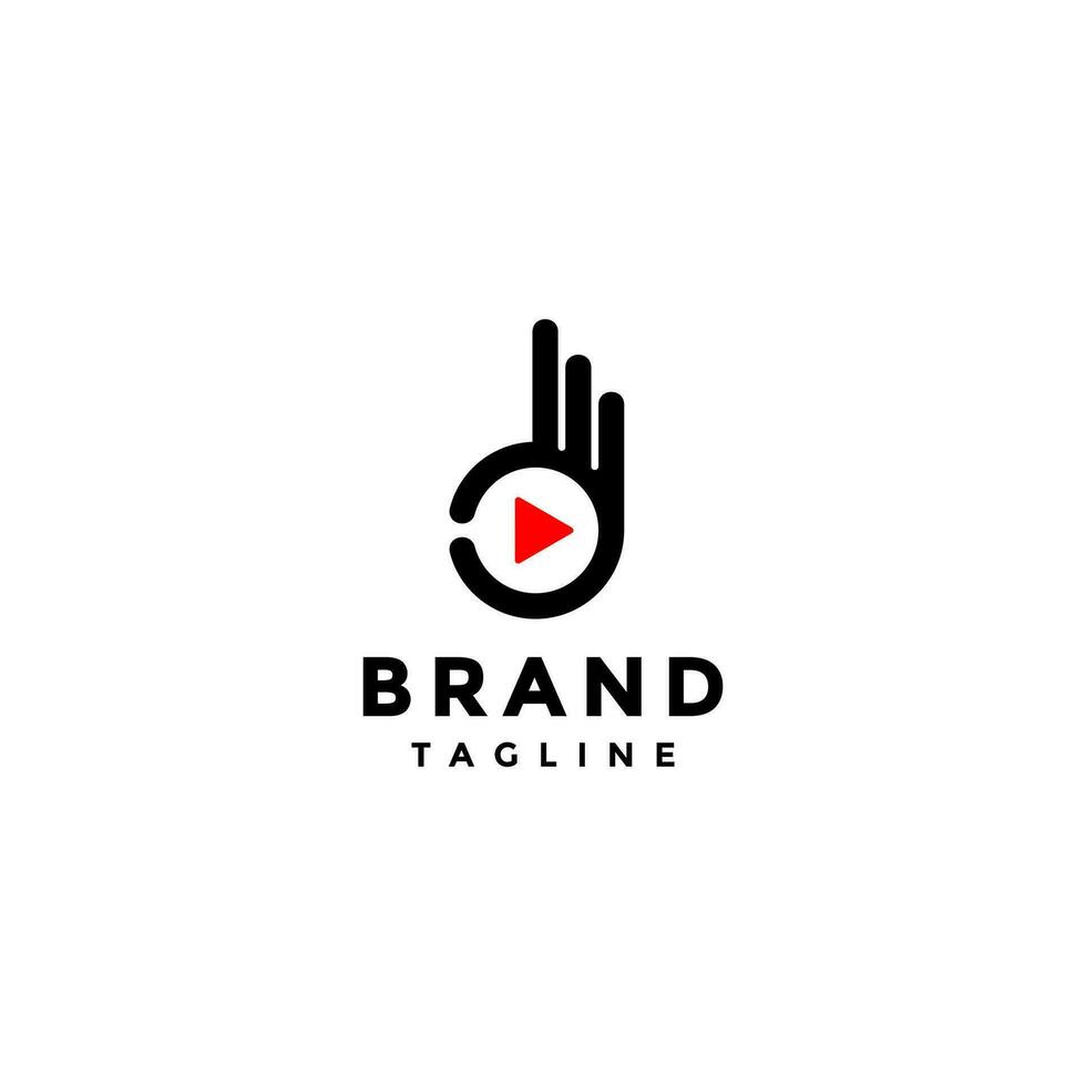 Simple OK Play Logo Design. Play Button Icon Inside Ok Gesture Logo Design. vector