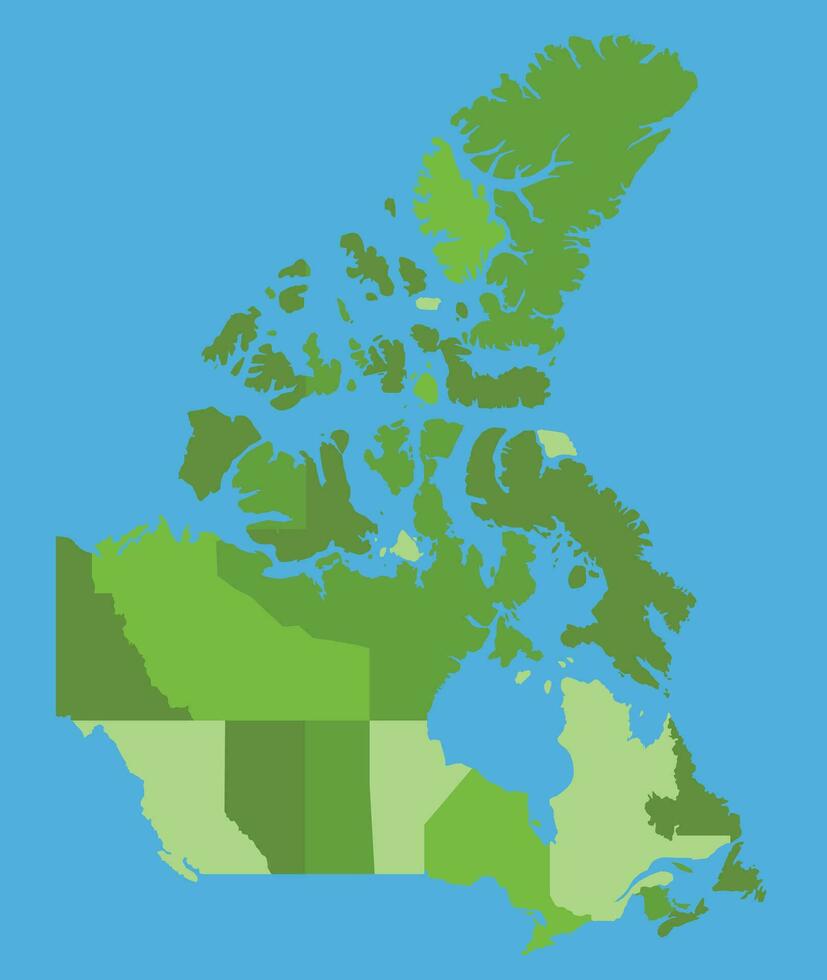 Canada vector map in greenscale with regions