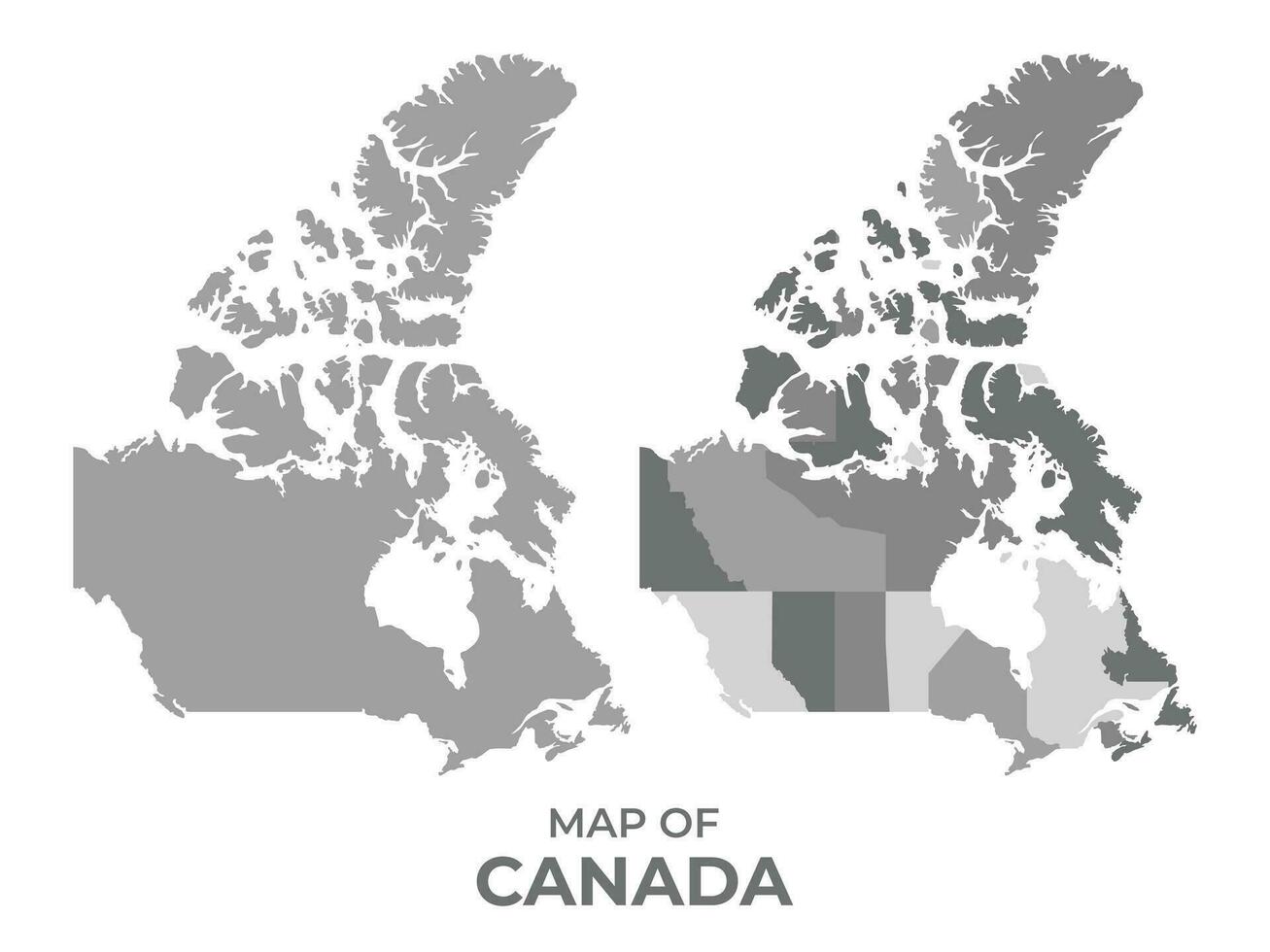 Greyscale vector map of Canada with regions and simple flat illustration