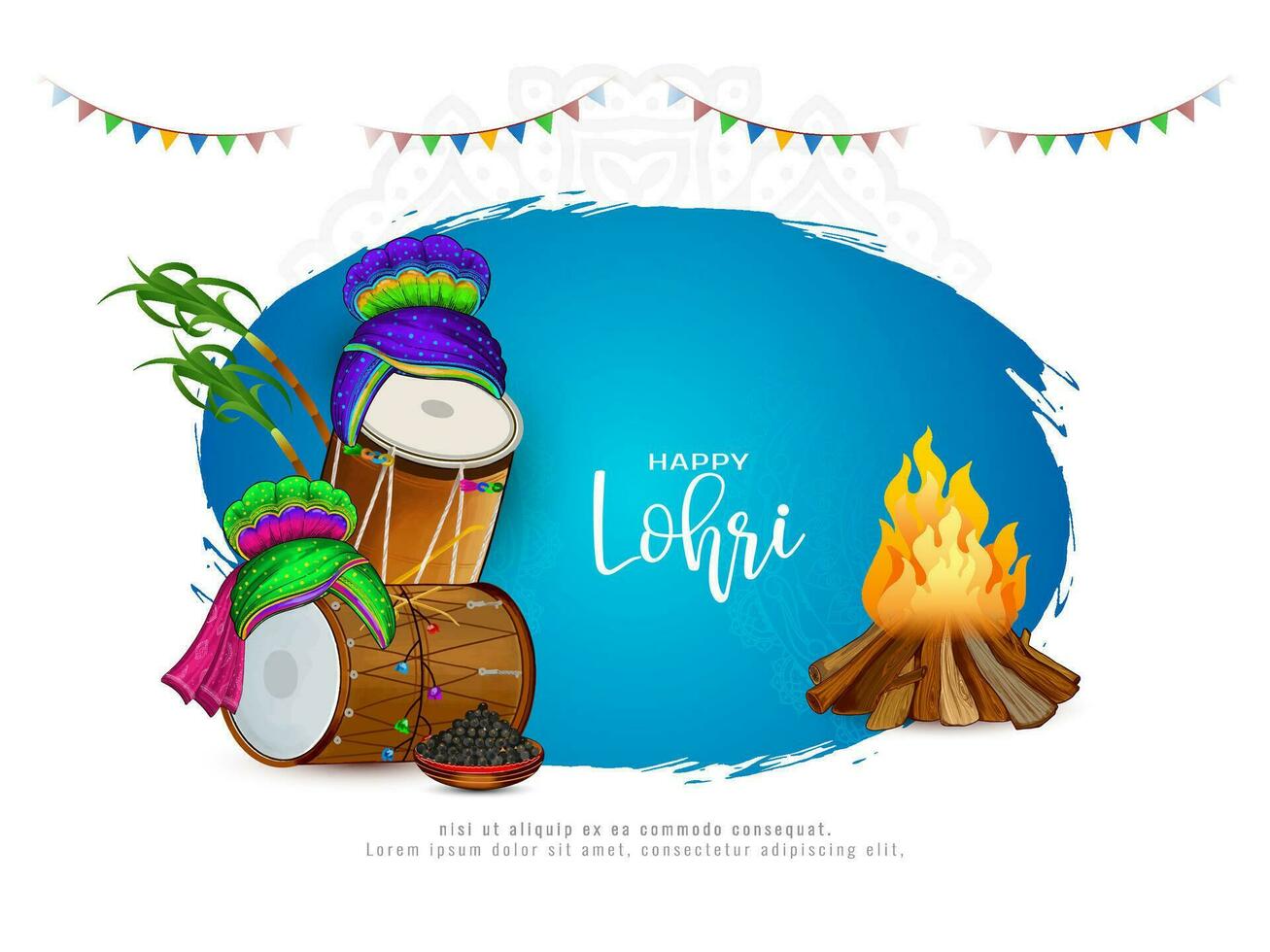 Modern Happy Lohri indian punjabi sikh festival elegant background design vector