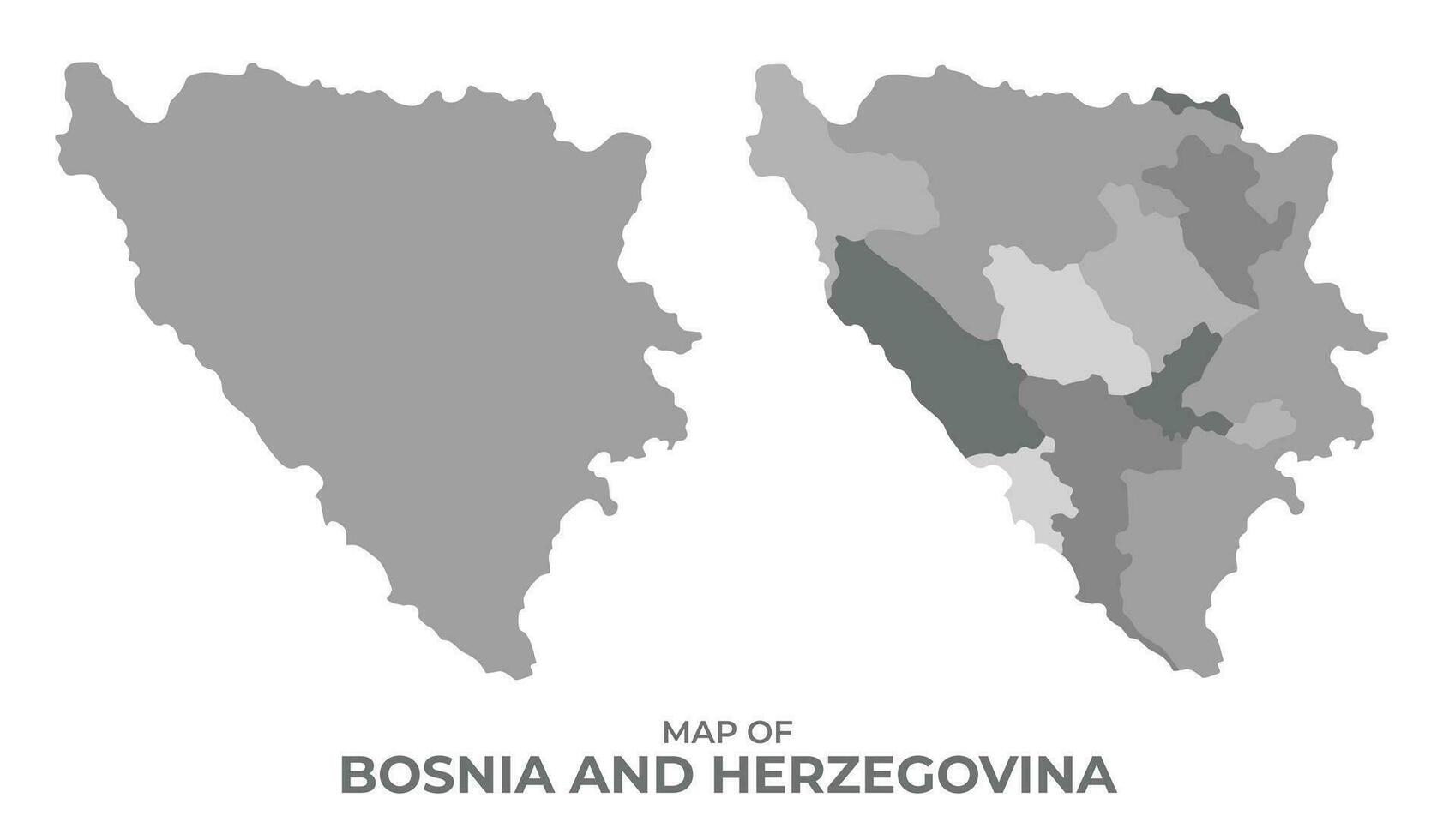 Greyscale vector map of Bosnia with regions and simple flat illustration