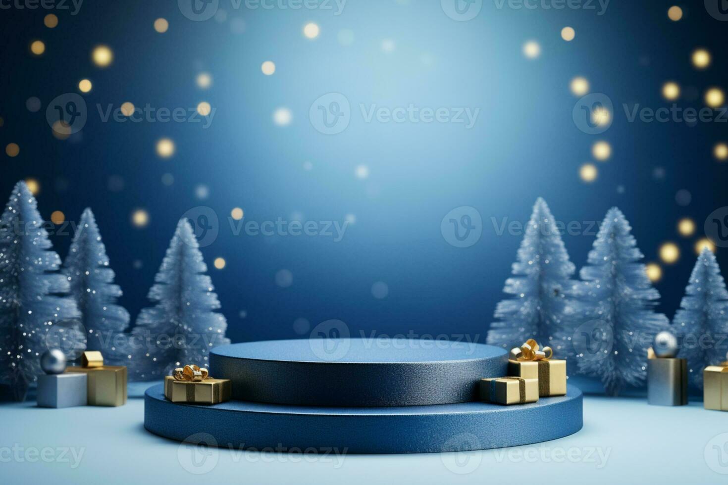 AI generated merry Christmas 3d rendered red Podium display for event photo