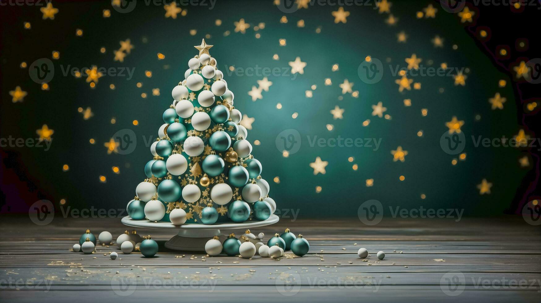 ai generado blanco gráfico Navidad árbol en oscuro verde antecedentes foto