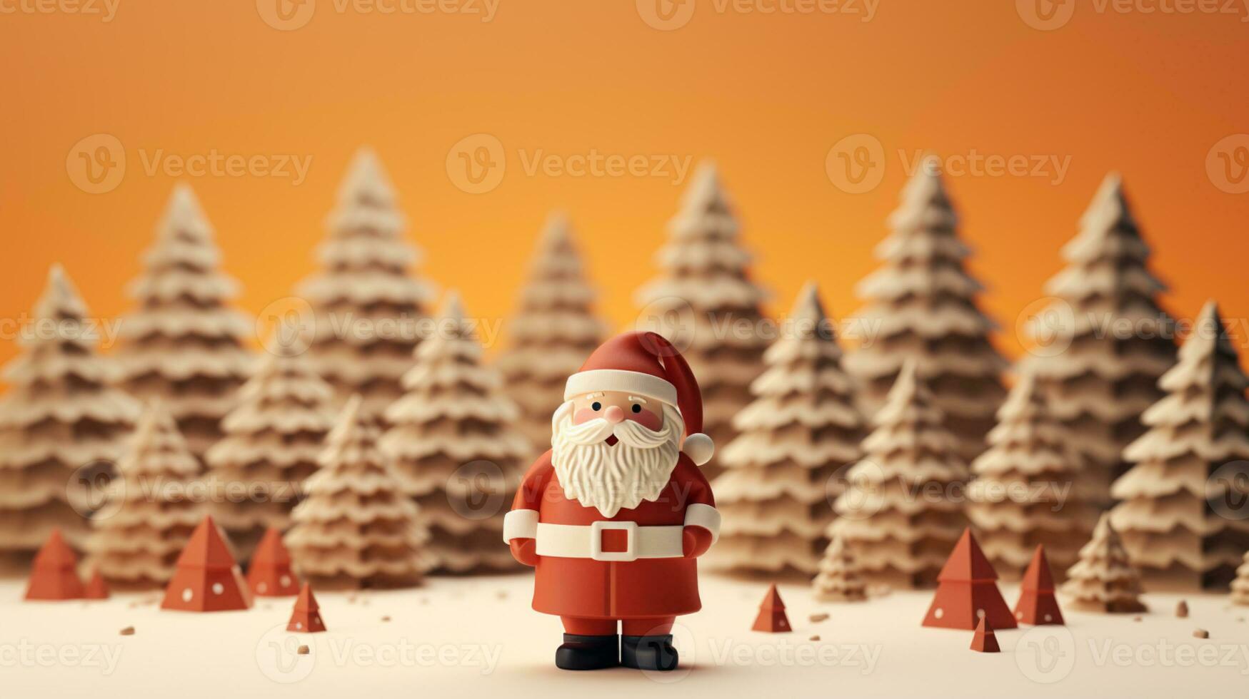 AI generated 3d rendered minimal santa clause with christmas tree and gifts on pastel background photo