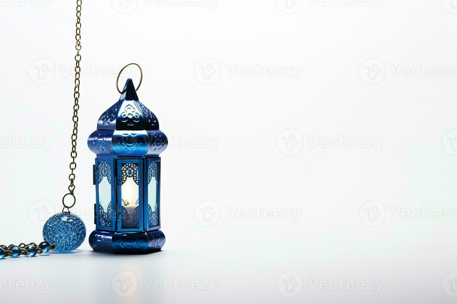 AI generated Ornamental Arabic lanterns. with tasbeeh on the white background photo