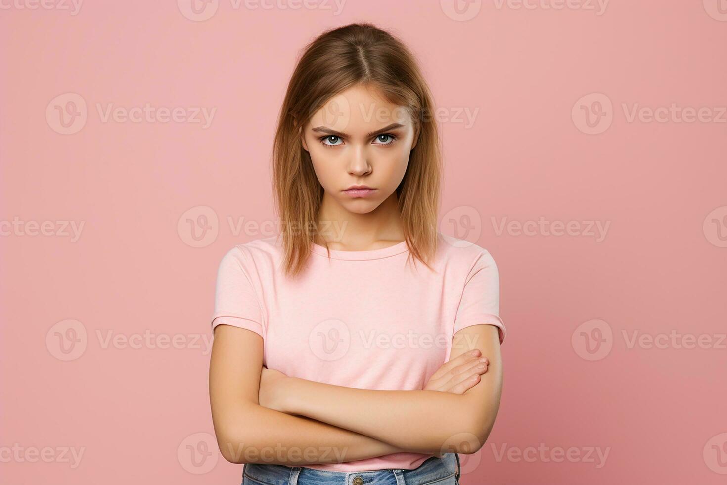 AI generated Portrait of beautiful angry girl on isolated background generative AI photo