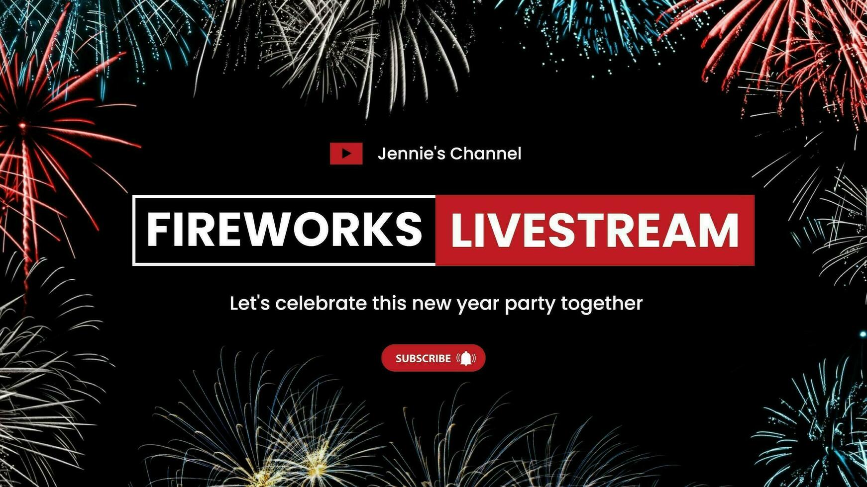 Fireworks Livestream for New Year Celebration Youtube Banner template