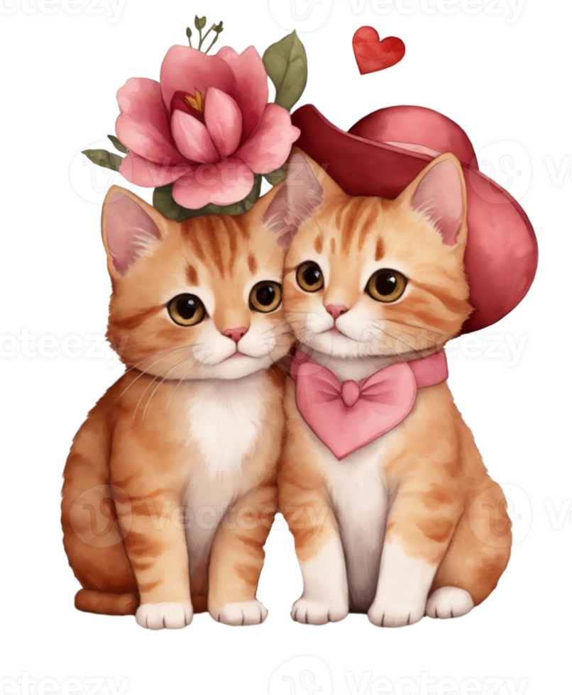 AI generated cute  red cat with a red heart graphics for lovers png