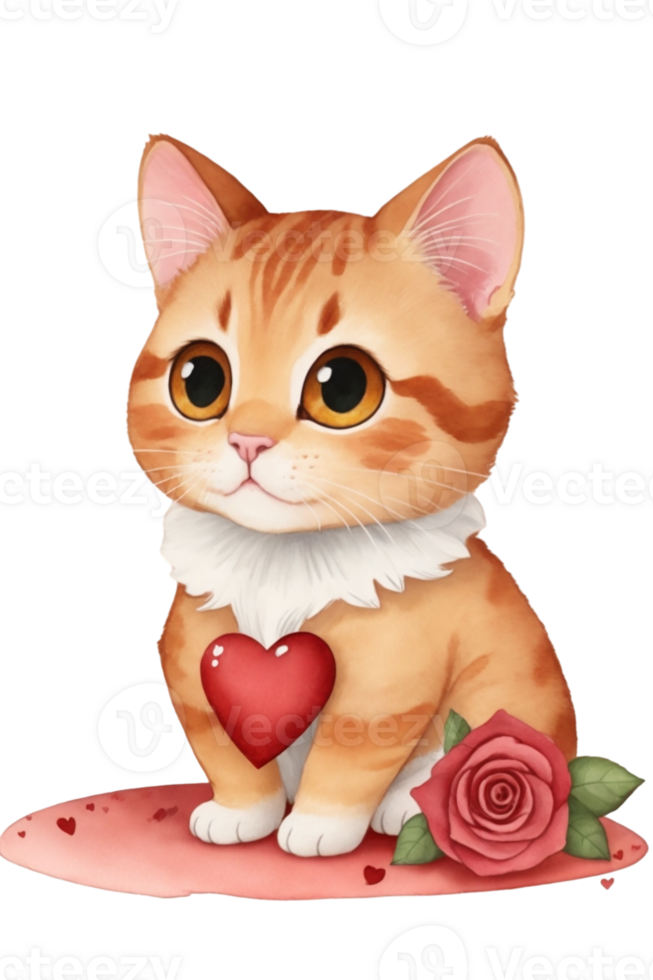 AI generated cute  red cat with a red heart graphics for lovers png