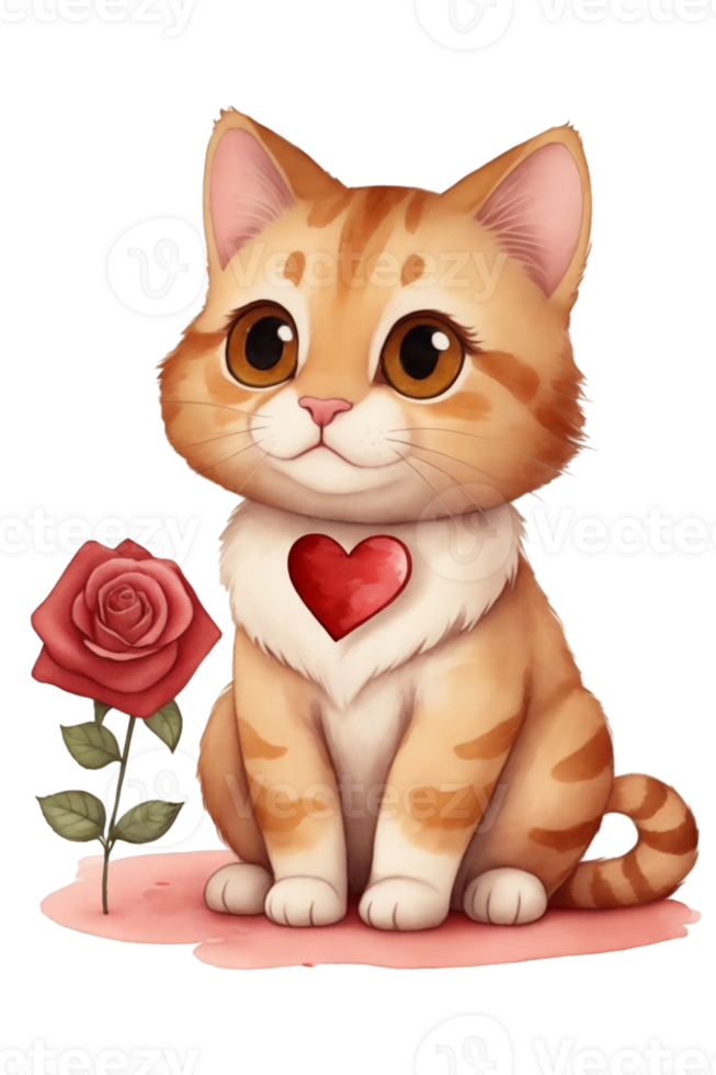 AI generated cute  red cat with a red heart graphics for lovers png
