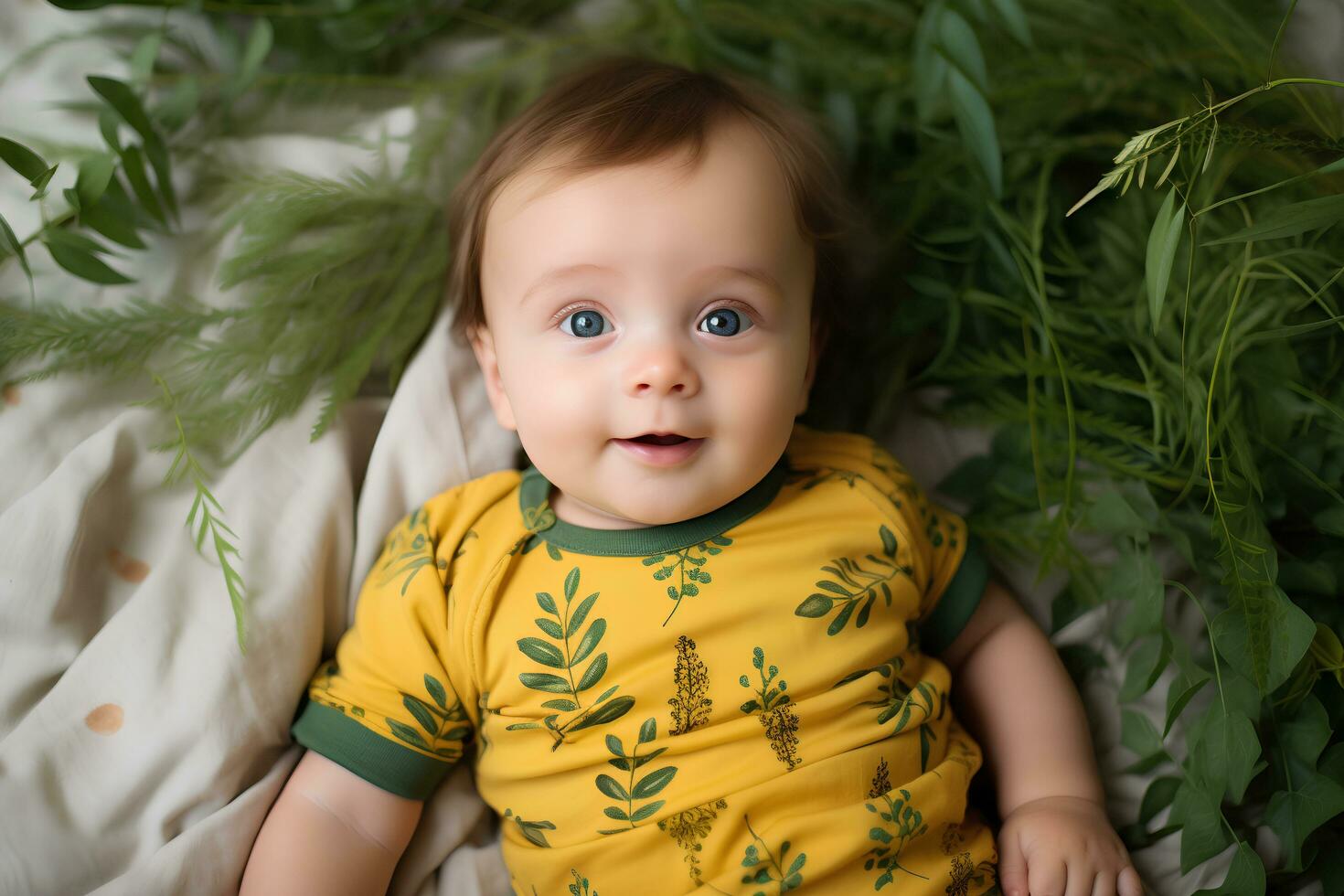 AI generated Eco-Cuteness Adorable Nature Prints on Baby's Organic Outfit photo